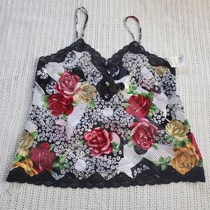 NWT VTG Y2K 90s Dora L. Women's Medium Sheer Spaghetti Strap Tank Top Floral